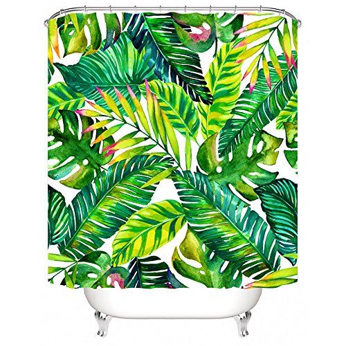 Litthing Duschvorhang 180x180 Anti-Schimmel und Wasserabweisend Shower Curtain mit 12 Duschvorhangringen 3D Digitaldruck Grüne Pflanze mit lebendigen Farben (3) von Litthing
