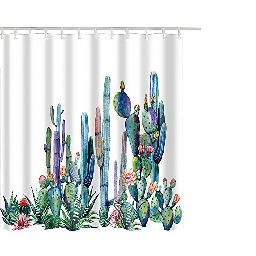 Litthing Duschvorhang 180x180 Anti-Schimmel und Wasserabweisend Shower Curtain mit 12 Duschvorhangringen 7D Digitaldruck Grüne Pflanze mit lebendigen Farben von Litthing