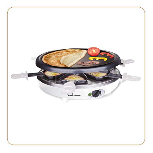 LITTLE BALANCE 8389 Crêpière Grill Happy Cheese Trio 1200 Elektrischer Raclette, Holzspatel, Weiß von LITTLE BALANCE