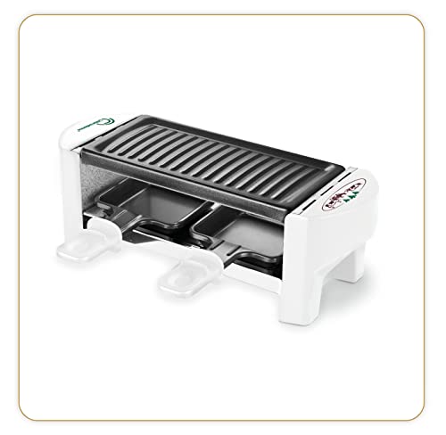 LITTLE BALANCE 8614 Raclette 2 Meuuh…, Raclettegerät für 1/2 Personen, abnehmbarer Grill, 2 Spatel + 2 Brettchen, Antihaftbeschichtung, 1 oder 2 Personen, 320 W, weiß von LITTLE BALANCE