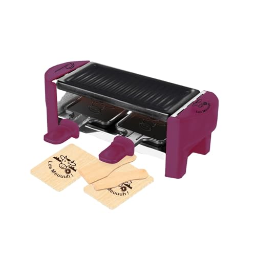 LITTLE BALANCE 8615 Raclette 2 Meuuh…, Raclettegerät für 1/2 Personen, abnehmbarer Grill, 2 Spatel + 2 Brettchen, Antihaftbeschichtung, 1 oder 2 Personen, 320 W, Pflaume, Dunkelviolett von LITTLE BALANCE