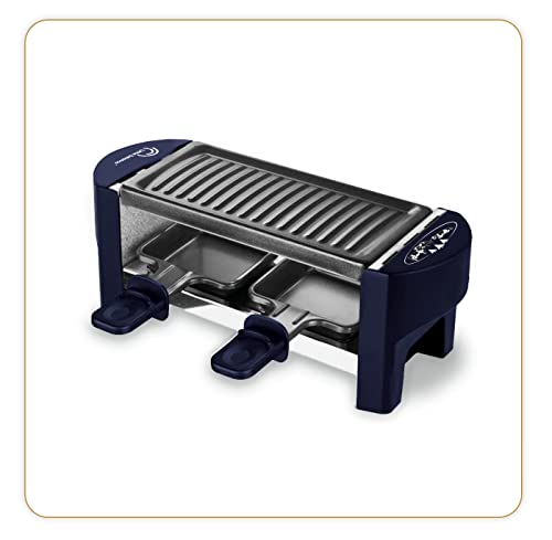 LITTLE BALANCE 8616 Raclette 2 Meuuh…!, Raclette 1/2 Personen, abnehmbarer Grill, 2 Spatel + 2 Bretter, Antihaftbeschichtung, 1 oder 2 Personen, 320 W, Blau von LITTLE BALANCE