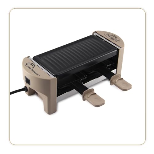 LITTLE BALANCE 8693 Raclette 2 Meuuh…!, Raclette 1/2 Personen, abnehmbarer Grill, 2 Spatel + 2 Bretter, Antihaftbeschichtung, 1 oder 2 Personen, 320 W, Muskat von LITTLE BALANCE