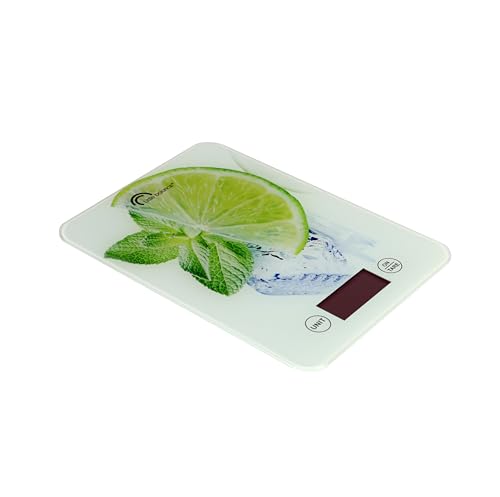 LITTLE Balance 8034 Slim Elektronische Küchenwaage, 5 kg/1 g, Tischplatte aus gehärtetem Glas, extra flach, Zitronendekor von LITTLE BALANCE