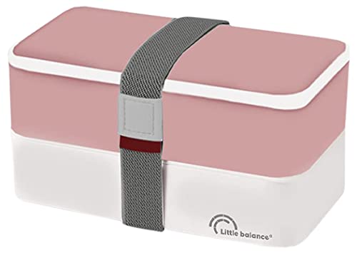 LITTLE BALANCE 8453 Lunchbox mit 2 Etagen, 3 Besteck, umweltfreundlich, BPA-frei, vollständig luftdicht, 1200 ml, Weiß/Rosa von LITTLE BALANCE