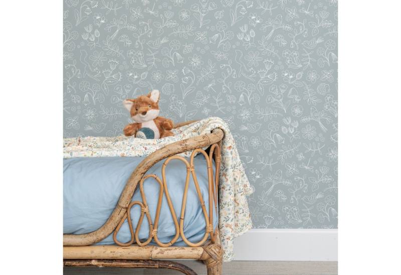 LITTLE DUTCH Vliestapete Forest Wonders Denim, glatt, grafisch, (1 St), Design Tapeten von LITTLE DUTCH