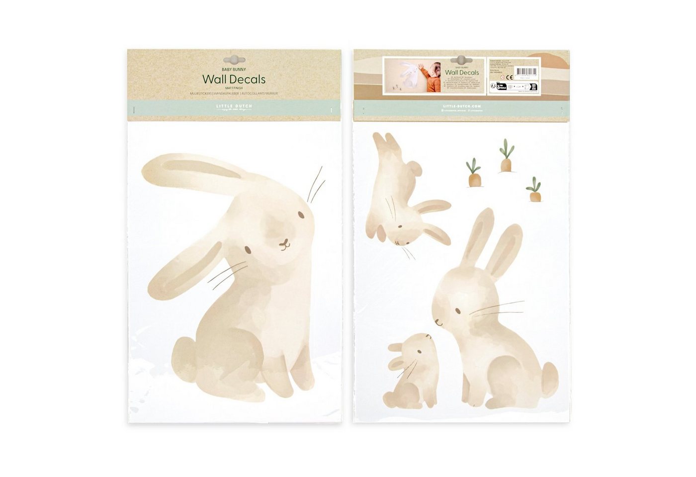 LITTLE DUTCH Wandsticker Baby Bunny (Set), Little Dutch - Luxus-Wandaufkleber - Baby Bunny - Braun/Weiß - 30x52cm von LITTLE DUTCH
