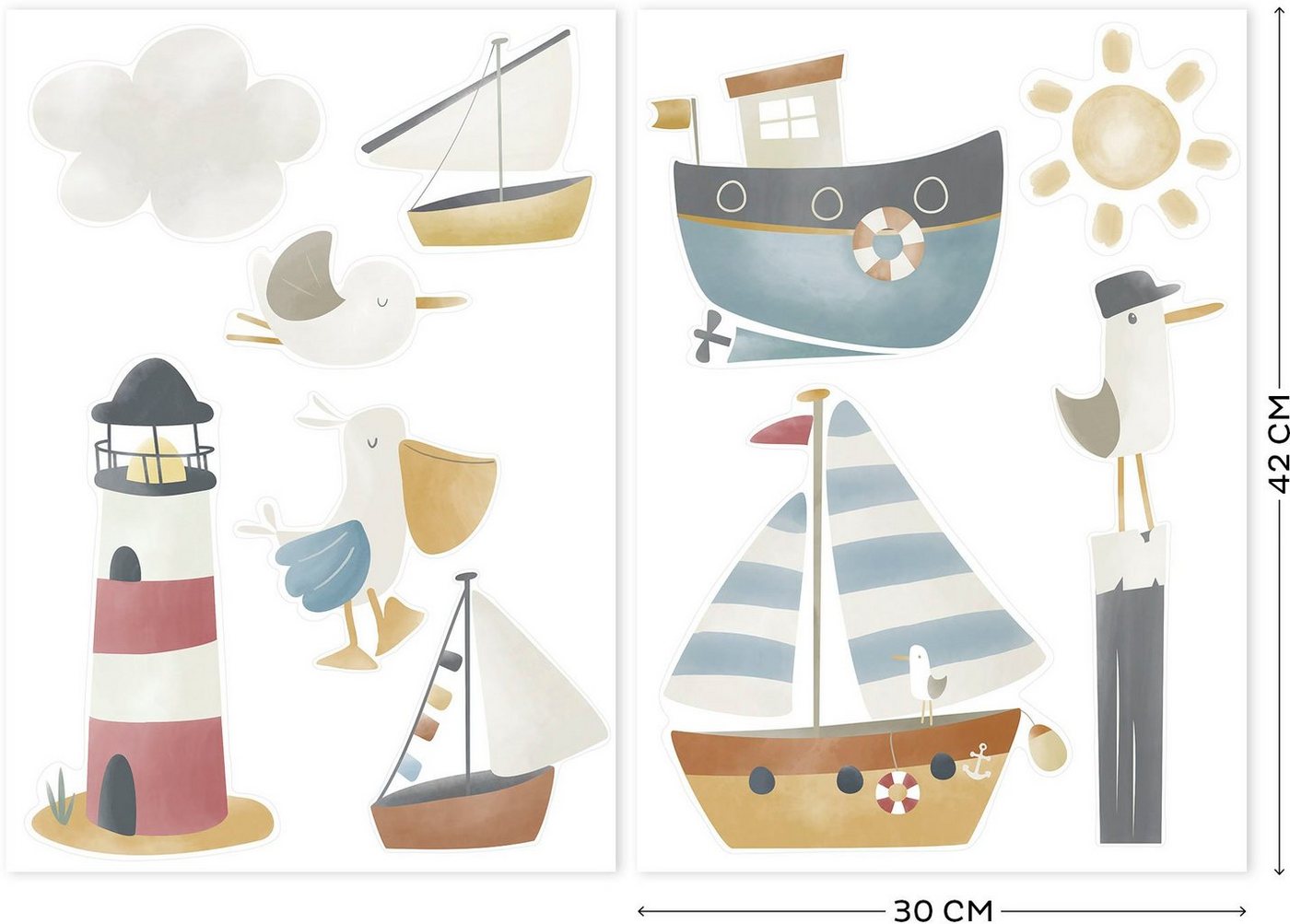 LITTLE DUTCH Wandtattoo Little Dutch Selbstklebende Wandtattoo Set Sailors Bay (Set, 2 St), Little Dutch - Luxus Wandaufkleber - Sailors Bay - 2x 42x30cm von LITTLE DUTCH