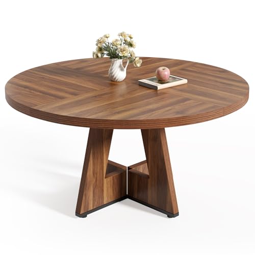 LITTLE TREE Runder Esstisch für 4–6 Personen, 119,9 cm Esszimmertisch mit Holzsockel, brauner Esstisch, runder Küchentisch für Esszimmer, Küche, Wohnzimmer (nur Tisch) von LITTLE TREE