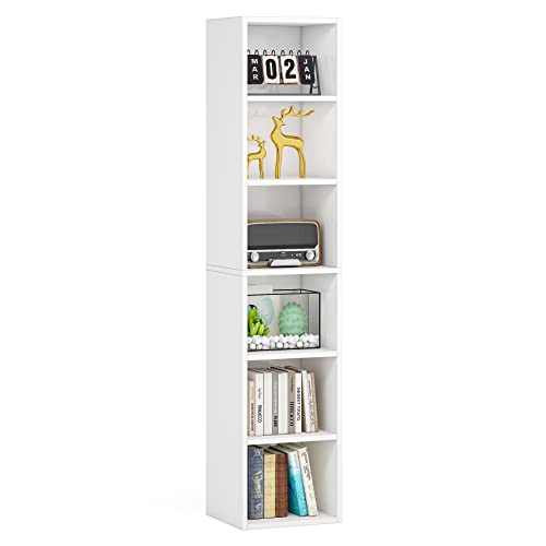 LITTLE TREE Schmales Bücherregal, Eck-Bücherregal, 6 Etagen, Würfelregal, Aufbewahrungs-Organizer für kleine Räume, 180 cm hoch, Weiß LITTLE TREE Schmales Bücherregal, Eck-Bücherregal, 6 Etagen, Würfelregal, Aufbewahrungs-Organizer für kleine Räume, 180 cm hoch, Weiß von LITTLE TREE