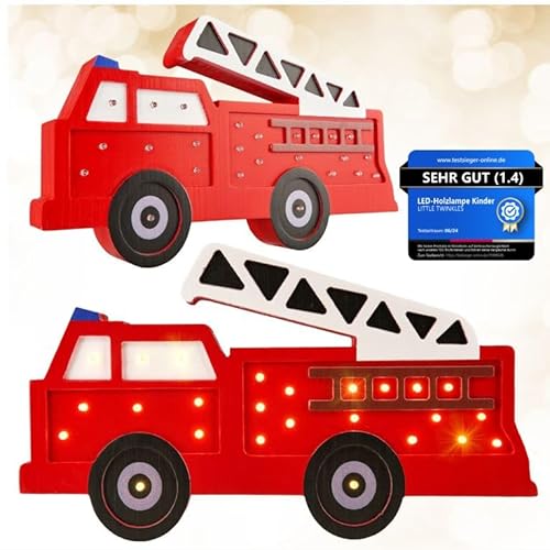Kinder Nachtlicht aus Kiefernholz – Dimmbar, Timer, Warmes & Angenehmes Licht – Kinderzimmer Deko-Lampe, Leselampe & Schlummerlicht, Feuerwehrauto Kinder Nachtlicht aus Kiefernholz – Dimmbar, Timer, Warmes & Angenehmes Licht – Kinderzimmer Deko-Lampe, Leselampe & Schlummerlicht, Feuerwehrauto von LITTLE TWINKLES