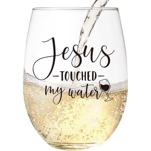 Weinglas mit Aufschrift "Jesus Touched My Water", lustiges christliches Geschenk für Frauen, humorvolle Geschenke für Kollegen, Geburtstage für Mutter, Ruhestandsgeschenk für sie von der Tochter, Weinglas mit Aufschrift "Jesus Touched My Water", lustiges christliches Geschenk für Frauen, humorvolle Geschenke für Kollegen, Geburtstage für Mutter, Ruhestandsgeschenk für sie von der Tochter, von LITTLEBIGGER