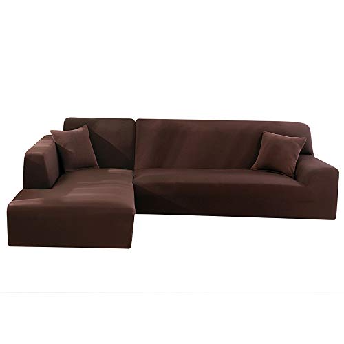LITTLEGRASS Sofabezug Sofaüberwürfe für L-Form Elastische Stretch 2er Set für 3 Sitzer(190-230cm) + 4 Sitzer 230-330cm Braun von LITTLEGRASS