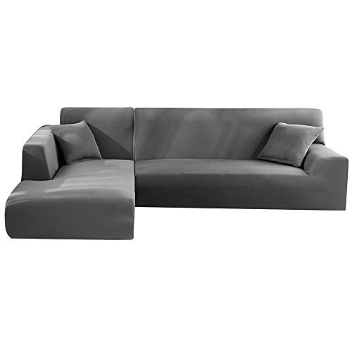 LITTLEGRASS Sofabezug Sofaüberwürfe für L-Form Elastische Stretch 2er Set für 3 Sitzer(190-230cm) + 4 Sitzer 230-330cm Grau von LITTLEGRASS