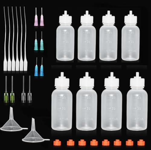 8 Stück Nadelflasche 30/50ml, Nadelflaschen mit 10 Dosiernadeln Und 8 Kappen, Nadelspitzen Dosierflasche für Flüssigkeit, Applikator Flasche für DIY Handwerk Nachfüllkleber Nähmaschinenöl von LITZEE