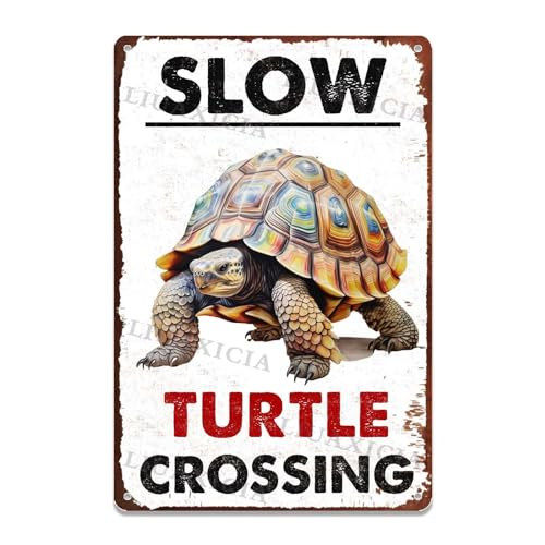 Funky Blechschild "Slow Turtle Crossing", für Zuhause, Küche, Outdoor, Dekoration, 20,3 x 30,5 cm von LIUAXICIA