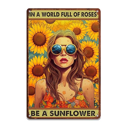 Vintage Blechschild In A World Full Of Roses Be A Sunflower For Retro Wall Decor Home Wall Signs 20,3 x 30,5 cm von LIUAXICIA