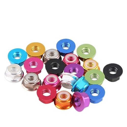 LIUCH 5 Stück M2 M3 M4 M5 M6 Klasse 4.8 Mehrfarbige Flansch-Sicherungsmuttern aus Aluminiumlegierung, Gewindesteigung 0,4~1 mm, Nylonring, selbstsichernder Schraubverschluss(Silvery,M6-5pcs) von LIUCH