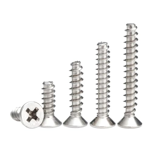 LIUCH 50 Stück/Lot Selbstschneidende Schrauben Kreuzschlitz Senkkopf 304 Edelstahl M1.7 M2 .6 M3 M4 Flachkopfschraube(4mm x50pcs,M2.6) von LIUCH