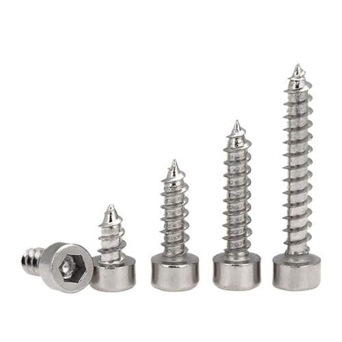 LIUCH 50 Stück M1.7 M2 M2.3 M2.6 M3 M3.5 M4 M5 M6 Inbusschlüssel aus vernickeltem Kohlenstoffstahl mit Innensechskant und selbstschneidender Schraube(16mm x50pcs,M2.6) von LIUCH