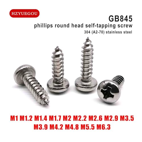 LIUCH M1 M1.2 M1.4 M1.7 M2 M2.2 M2.6 M3 M3.5 M4 M5 M6 Mikrokleine selbstschneidende Kreuzschlitzschraube aus Edelstahl 304 mit rundem Kopf(5mm,50pcs M1.4) von LIUCH