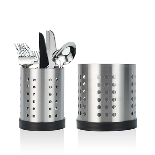 LIUCONGBD 2 Stück Küchenutensilienhalter aus Edelstahl, Küchenutensilien Behälter für Aufbewahrung Küche, Metall-Besteckhalter Kitchen Organizer für Arbeitsplatte Besteckkorb (Groß+Klein) von LIUCONGBD
