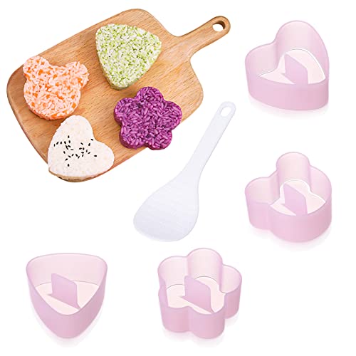 LIUCONGBD 4 Stück Onigiri Form mit Reislöffel, Antihaft-Reiskugel Sushi Maker Set in Dreieckige, Herz, Bären, Pflaumenblütenform, Reisbällchen Former Onigiri Maker für Küche Backen DIY Zuhause Rollen von LIUCONGBD