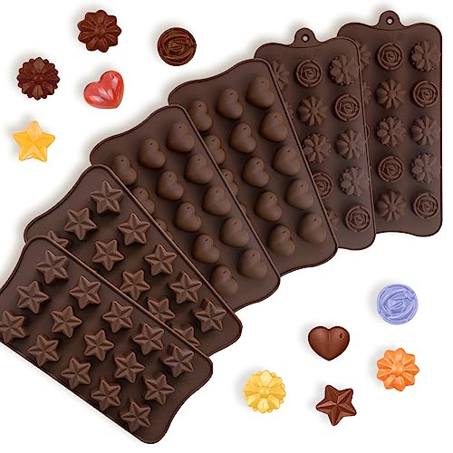 LIUCONGBD 6 Stück Schokolade Silikon Formen - Herz, Rose, Blume, Stern Form für Süßigkeiten, Gelee, Wachs Schmelzen - Anti-Stick Backen Form für Kuchen Dekoration, Eiswürfel, Seife, Gummy von LIUCONGBD