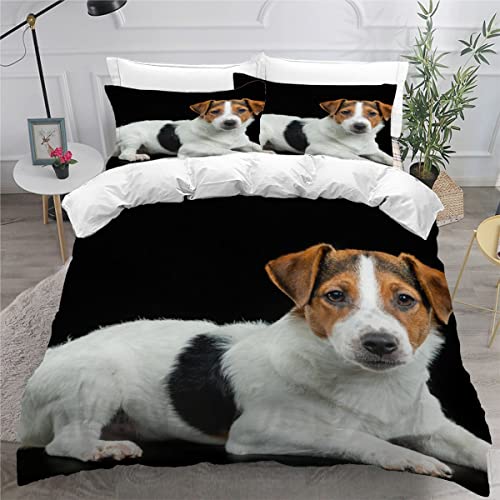 Jack Russell Terrier Bettwäsche 135x200 Jungen Mädchen Kinder Bettbezug Weiche Mikrofaser Bettwäsche-Set 3Teilig mit 2 Kissenbezug 80x80 Haustier Hund Bettbezüge mit Versteckter Reißverschluss von LIUDONG