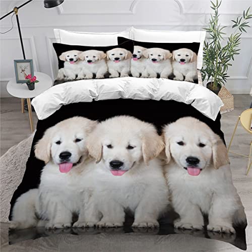 LIUDONG Golden Retriever Bettwäsche 135x200 Jungen Mädchen Kinder Bettbezug Weiche Mikrofaser Bettwäsche-Set 3Teilig mit 2 Kissenbezug 80x80 Haustier Welpe Bettbezüge mit Versteckter Reißverschluss von LIUDONG