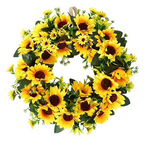 Türkranz Ganzjährig Sonnenblume Türkranz Outdoor, Kranz für die Haustür Dekorative Wandkranz für Frühling Sommer Alle Jahreszeiten Hochzeitsdeko Festival Parties Dekor Geschenk,50cm von LIUFANDD