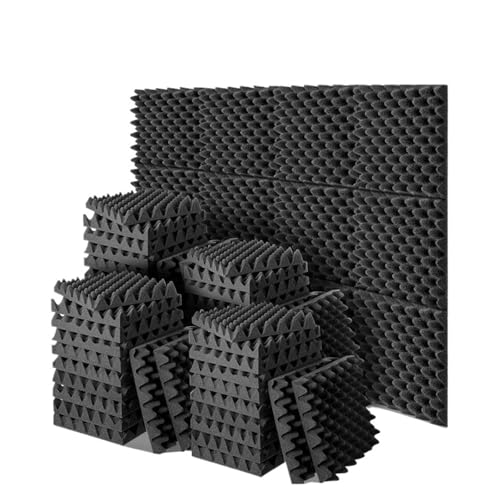 12-48PCS Selbstklebende Schallschutz-Wandpaneele Akustikschaumstofffliesen Geräuschreduzierung Home Studio Schlafzimmer Schalldämmungsstab Für Auto, Studio, Zuhause(Black-24PCS) von LIUHLFSR