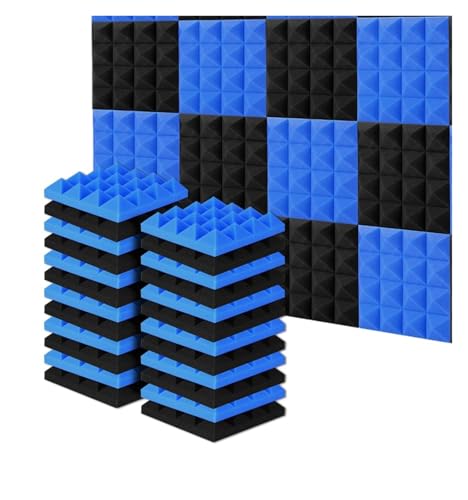 24Pcs 25x25x5cm Akustische Schalldichte Schaum Noise Isolierung Sound Absorption Behandlung Panels Aufnahme Studio Schwarz und Rot Für Auto, Studio, Zuhause(12Black12Blue) von LIUHLFSR