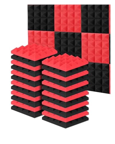 24Pcs 25x25x5cm Akustische Schalldichte Schaum Noise Isolierung Sound Absorption Behandlung Panels Aufnahme Studio Schwarz und Rot Für Auto, Studio, Zuhause(12Black12Red) von LIUHLFSR