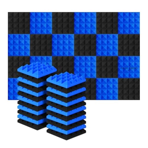 24Pcs 25x25x5cm Studio Akustische Schalldichte Schaum Noise Isolierung Sound Absorption Behandlung Panels Schwarz Und Blau Für Auto, Studio, Zuhause(12Black12Blue) von LIUHLFSR