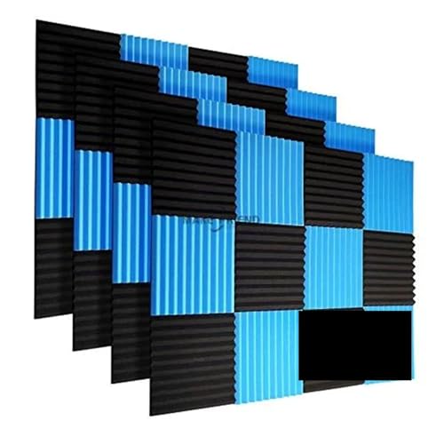 48 Stück 30x30x2,5 cm Akustikschaumstoffplatte Studio Schallschutz Keil Schalldichte Wandpaneele Akustische Isolierung Behandlung Schalldicht Für Auto, Studio, Zuhause(24Black 24Blue) von LIUHLFSR