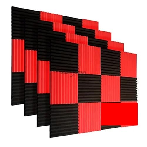 48 Stück 30x30x2,5 cm Akustikschaumstoffplatte Studio Schallschutz Keil Schalldichte Wandpaneele Akustische Isolierung Behandlung Schalldicht Für Auto, Studio, Zuhause(24Black 24Red) von LIUHLFSR