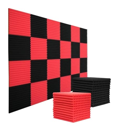 Akustikschaumstoff, schalldämmende Wandpaneele, for Studios, Schallabsorption, Schalldämmung, Nutpaneele, 12 Schwarz, Grau, 24 Stück, 30 x 2,5 cm Für Auto, Studio, Zuhause(12Red 12Black) von LIUHLFSR