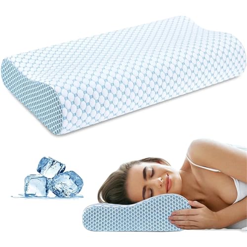 LIUHLFSR 1pc Cool Feeling Memory Foam Kissen, 2 in 1 ergonomische orthopädische Halswirbel, Schlaf Unterstützung Nacken Für Seiten-, Bauch- Und Rückenschläfer(Blue(60x40cm)) von LIUHLFSR