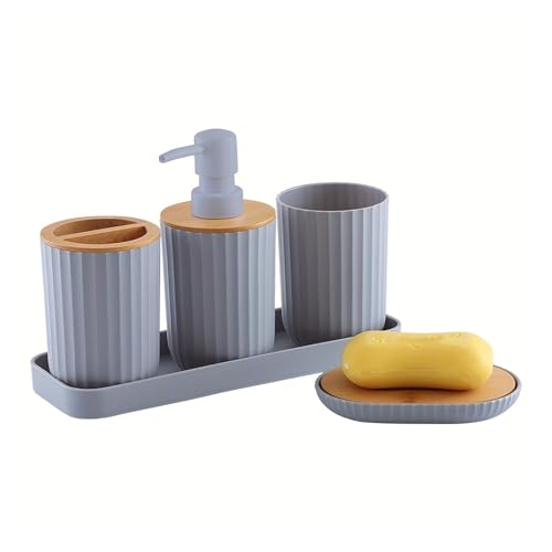 LIUHLFSR Badezimmer Zubehör Set Seife Spender Flasche Geschirr Waschraum Zahnbürste Halter Tasse Anzug Lotion Rack 1set Für Küche und Bad(Gray) von LIUHLFSR