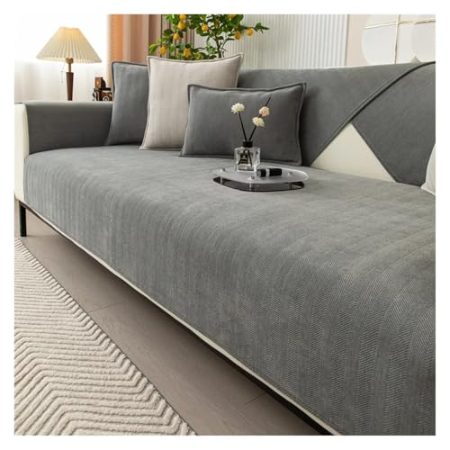LIUHLFSR Chenille-Sofabezug for Wohnzimmer, einfarbig, Sofakissen, L-förmiger Sofabezug, rutschfeste Couch-Armlehnen-/Rückenlehnenmatte für U Form L Form Sektionssofa(A3 Grey,110x160cm 1pc) von LIUHLFSR
