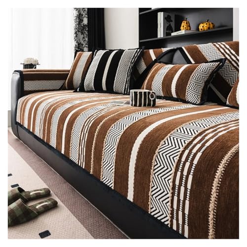 LIUHLFSR Sofabezug Chenille Vier Jahreszeiten Universeller Rutschfester Sofabezug Volles Sofatuch für U Form L Form Sektionssofa(Coffee,90x180cm) von LIUHLFSR
