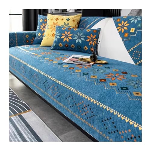 LIUHLFSR Weiches, glattes, Dickes Chenille-Stepp-Sofatuch mit Stickerei, Rutschfester Sofabezug, Möbelschutzbezug, Erkerfenstermatte für U Form L Form Sektionssofa(Blue,70x120cm 1pc) von LIUHLFSR