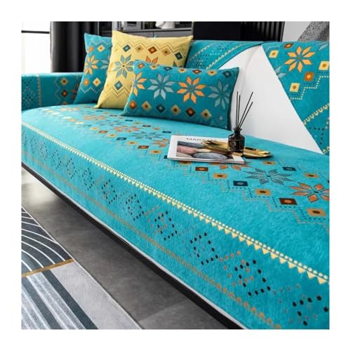 LIUHLFSR Weiches, glattes, Dickes Chenille-Stepp-Sofatuch mit Stickerei, Rutschfester Sofabezug, Möbelschutzbezug, Erkerfenstermatte für U Form L Form Sektionssofa(Green,90x240cm 1pc) von LIUHLFSR