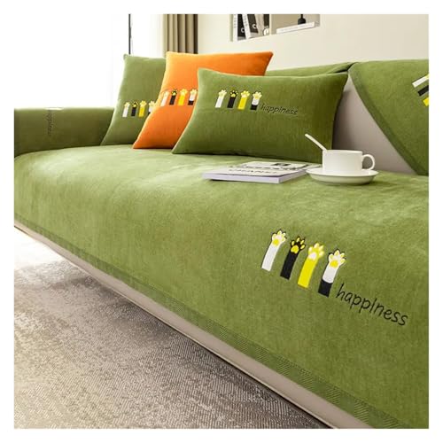 Weiches, besticktes Sofatuch aus Chenille, universeller Sofabezug mit Anti-Katzenkratzschutz, rutschfester Couchbezug for das Wohnzimmer für U Form L Form Sektionssofa(Dark green,90x70cm 1pc) von LIUHLFSR