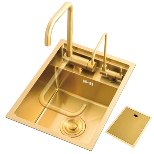 Golden Bar Sink, kleine Küchenspüle aus Edelstahl mit Einzelbecken und Abfluss, Unterbauspüle für Bar, Wohnmobil, Wäscherei von LIUJHGH