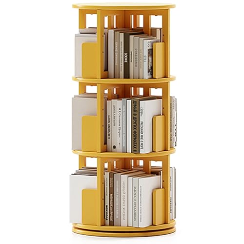 LIUJHGH 360° drehbares Bücherregal, 4-stöckiges Eckregal aus Holz für Kinderzimmer, Schlafzimmer, Arbeitszimmer oder kleine Räume(Gelb,3-Tier) von LIUJHGH