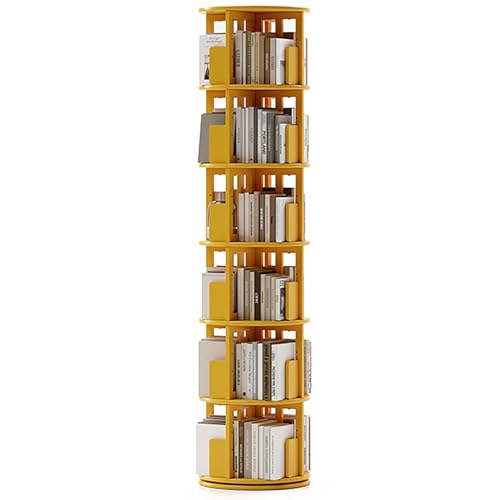 LIUJHGH 360° drehbares Bücherregal, 4-stöckiges Eckregal aus Holz für Kinderzimmer, Schlafzimmer, Arbeitszimmer oder kleine Räume(Gelb,6-Tier) von LIUJHGH