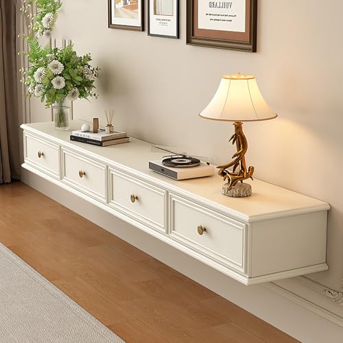 LIUJHGH Eleganter schwebender TV-Schrank mit Türen, platzsparendes wandmontiertes TV-Regal für modernes Home-Entertainment(Weiß,220CM) von LIUJHGH