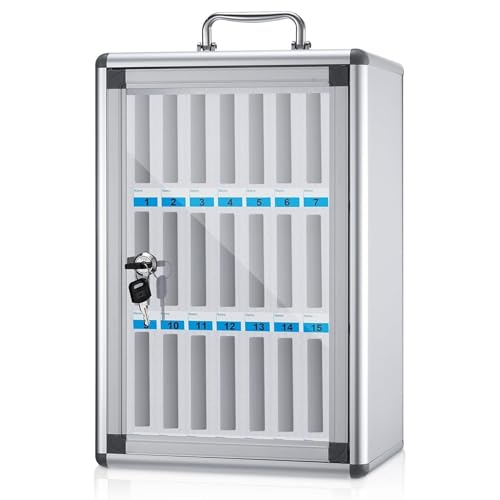 LIUJHGH Handy-Aufbewahrungsbox aus Aluminiumlegierung mit Schloss, transparenter Tür, Schreibtisch- oder Wandschrank für Büro, Schule und Klassenzimmer(24-bit) von LIUJHGH